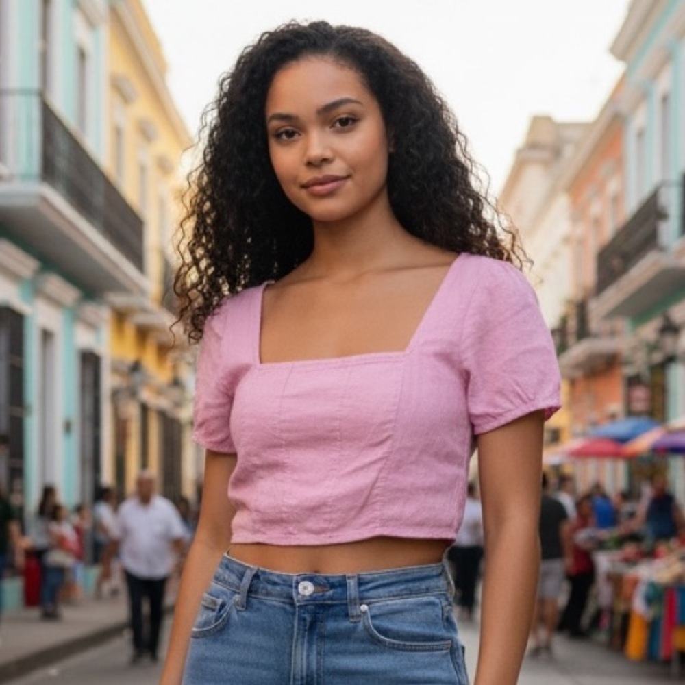 Hollister Pink Square-Neck Crop Top